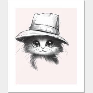 Whimsical Cat with Hat Posters and Art